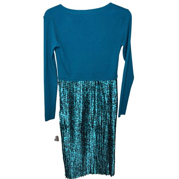 Nina Leonard Womens Long Sleeve Mixed Media Dress Teal Multi Size Small - Picture 7 of 15